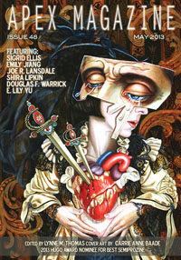 a magazine cover with a painting of a woman holding a heart.