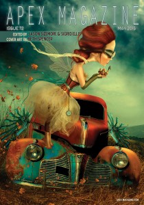 a painting of a woman on top of a car.