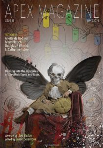 a cover of a magazine with a skeleton on it.