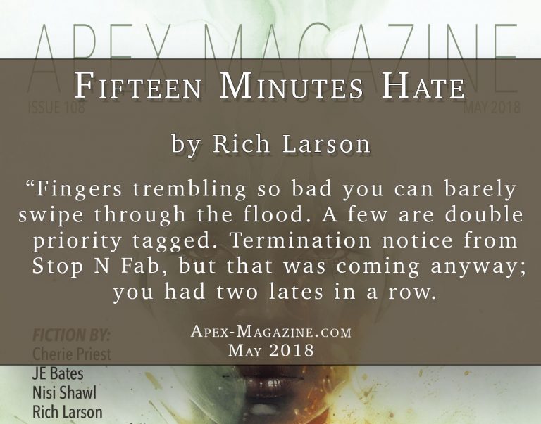 a picture of a poster with a caption that reads fifteen minutes hate by rich.