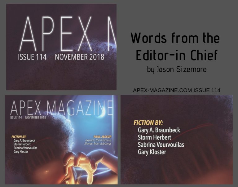 the cover of apex magazine with the words words from the editor - in chief.