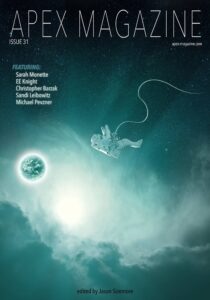 The cover of Apex Magazine Issue 31 with a picture of a person in the sky.