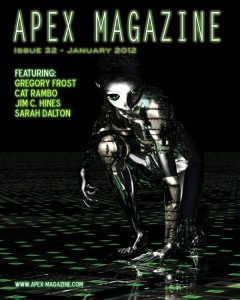A poster for Apex Magazine Issue 32 featuring a futuristic creature.