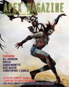 The cover of Apex Magazine Issue 38 featuring a woman in a costume.