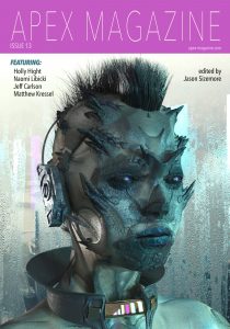 The cover of Apex Magazine Issue 13 featuring a man with headphones.