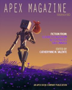 The cover of Apex Magazine Issue 28 featuring a robot holding a basketball.