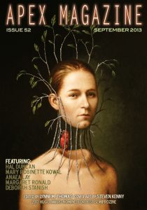 Apex Magazine Issue 52 cover with a woman's face surrounded by branches.