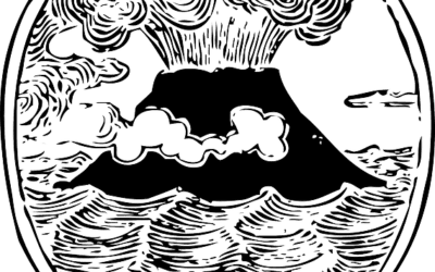 a black and white drawing of a volcano.