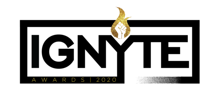 a black and white logo with a gold bird on it.