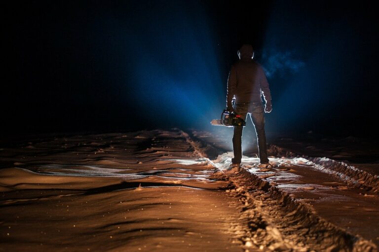 a man standing in the middle of a desert at night.