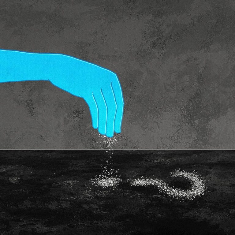 a drawing of a hand reaching for something in the water.