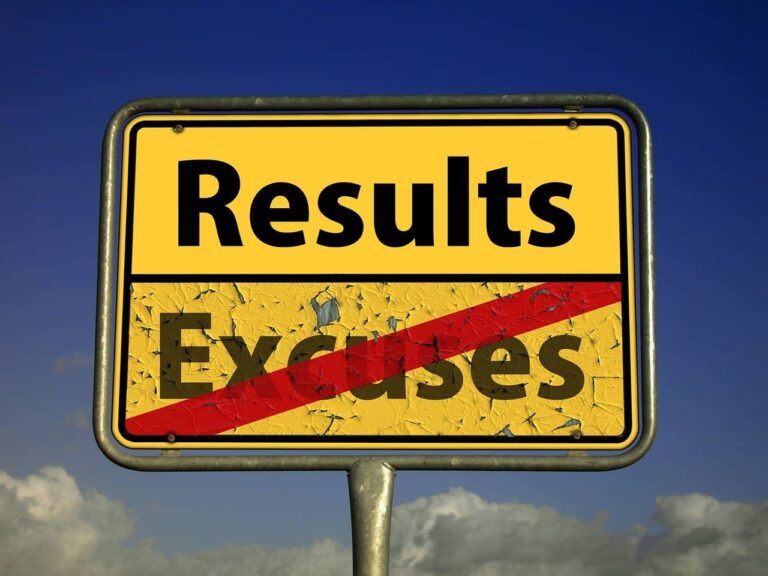 a yellow and black sign that says results.