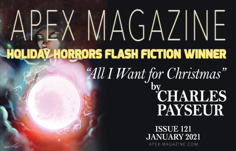 a poster for a holiday horror fiction winner.