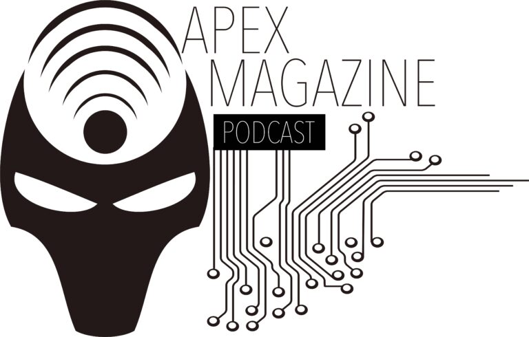 a black and white image of a mask with the words apex magazine on it.