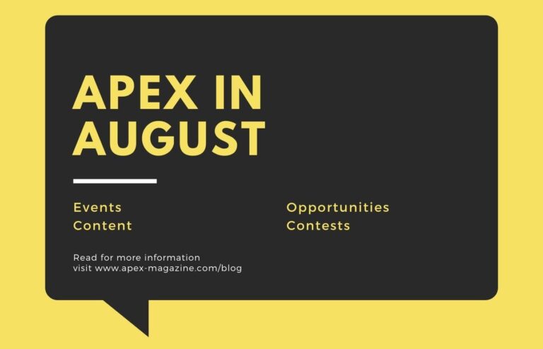 a speech bubble with the words apex in august.