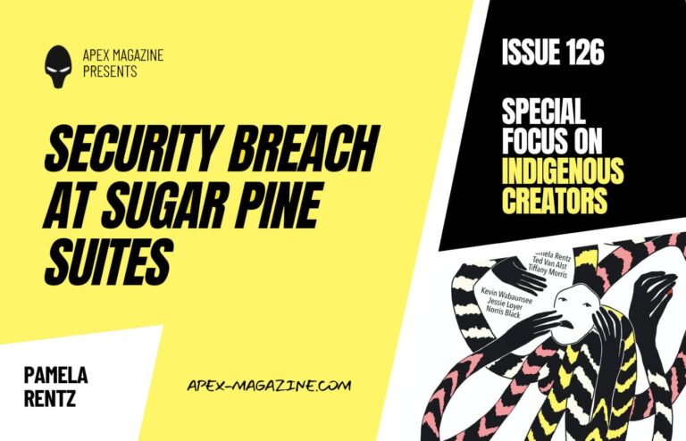 a yellow and black poster with the words security breach at sugar pine suites.