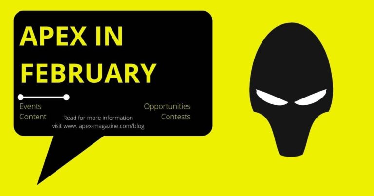 a poster with an alien face and a speech bubble with the words apex in it.