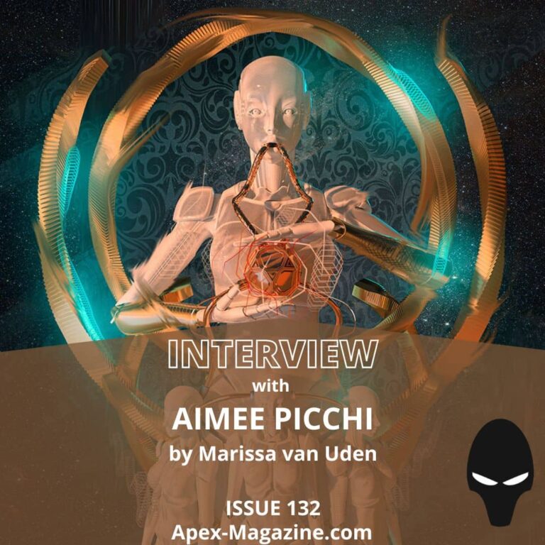 a poster for an interview with an image of a robot holding a tennis racket.