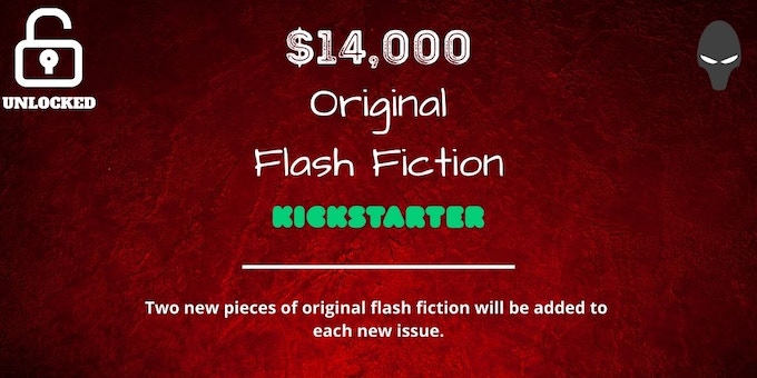 a red background with the words flash fiction.