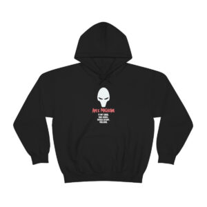 A Vulgar Apex Hoodie with an alien face on it.