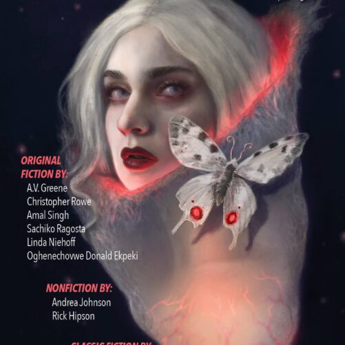 the cover of Apex Magazine Issue 139 with a woman holding a butterfly.