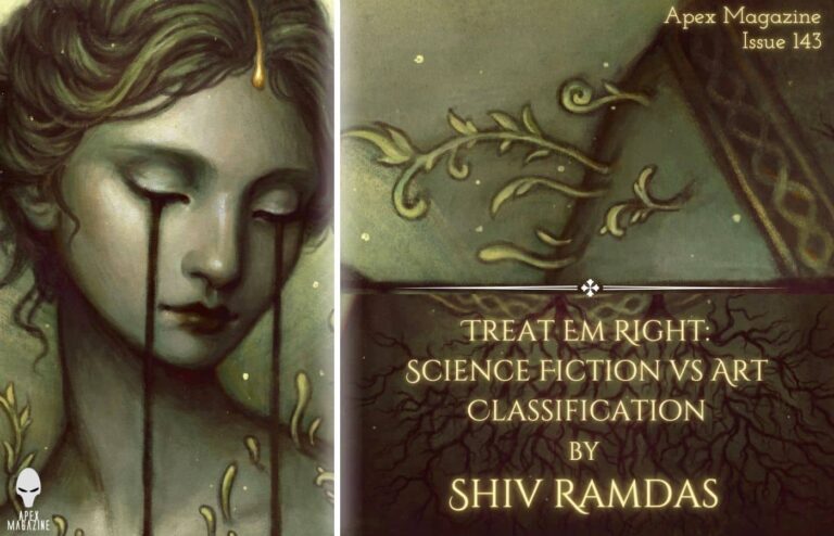 The cover of a magazine with the words treat thug science fiction art classification.